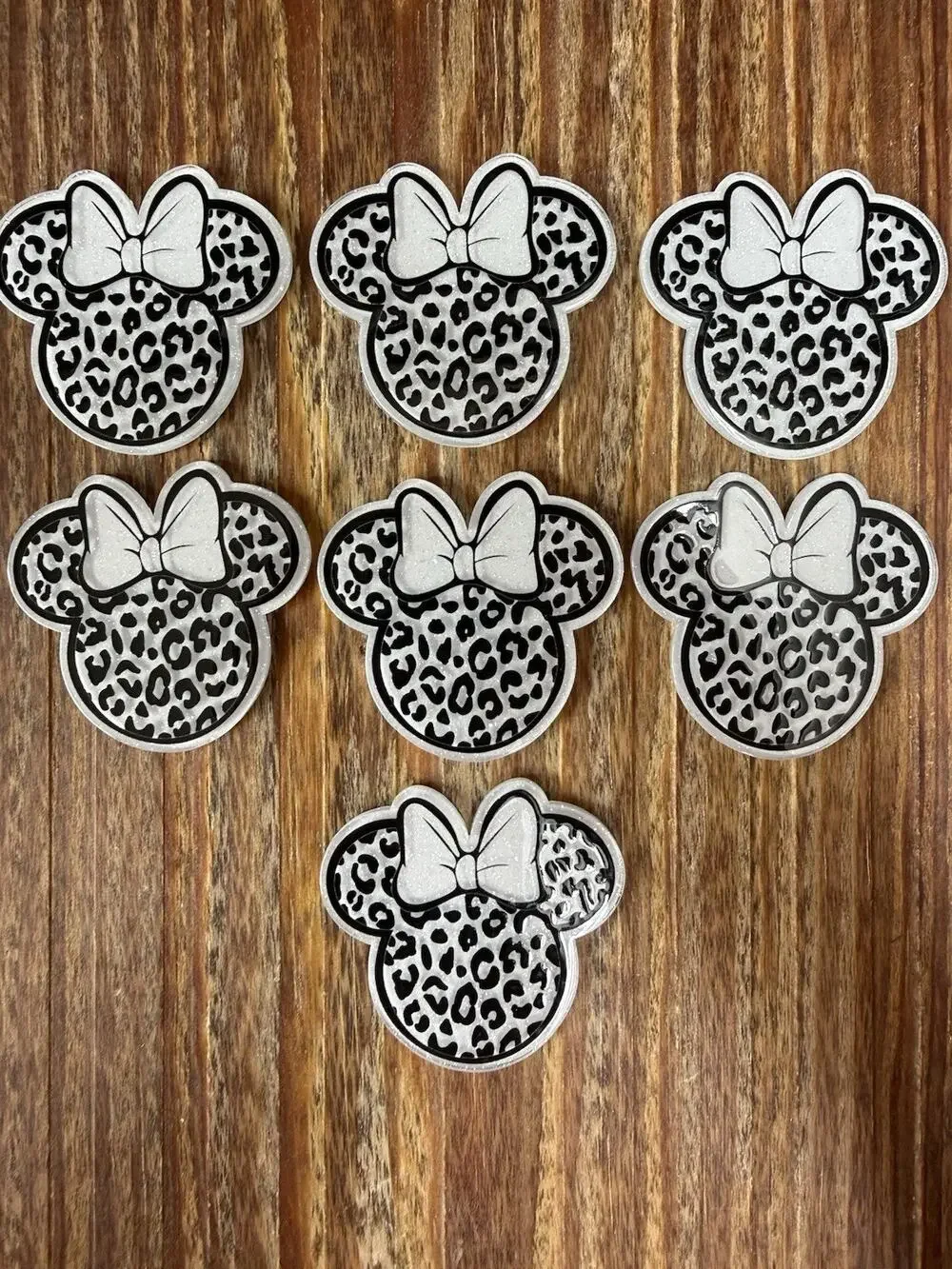 7 Pc Leopard Print Minnie Mouse Ears Acrylic Flatbacks